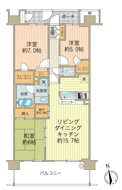 収納豊富な使いやすい３ＬＤＫ　玄関ポーチとトランクルームが有ります