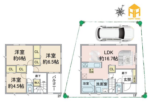 クレイドルガーデン西昆陽2丁目新築一戸建て│3LDK＋駐車1台可の間取り|※現況と図面が異なる場合現況を優先いたします。
