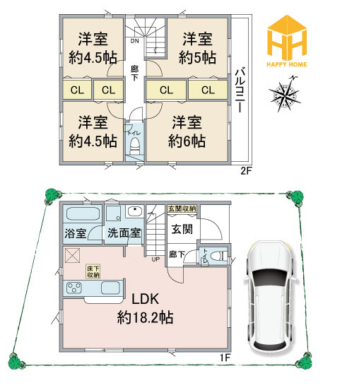 クレイドルガーデン西昆陽2丁目新築一戸建て│4LDK＋駐車1台可の間取り|※現況と図面が異なる場合現況を優先いたします。
