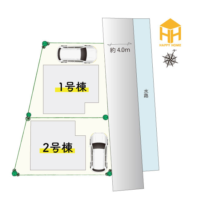 クレイドルガーデン西昆陽2丁目新築一戸建て│4LDK＋駐車1台可の区画図|全2区画の分譲地です。