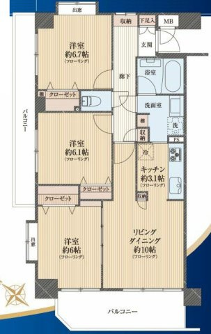 【間取り】 | マイキャッスル八王子暁町ガーデンヒルズ | 3LDKは、リビングダイニングキッチンと3つの居室がある間取り。ファミリー層に非常に人気の高い間取りで、広々としたリビングで家族団らんを楽しみ、個室でプライベートな時間も確保できるのが大きな魅力です。