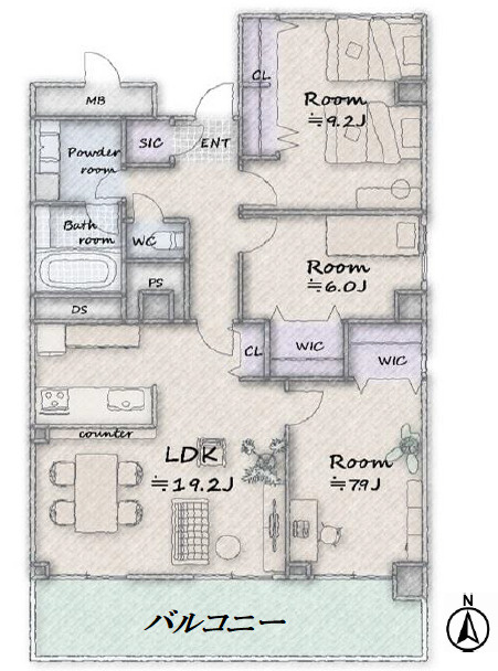 西大島ビューハイツ　102㎡　角　部屋　8階　リ　フォーム済の間取り