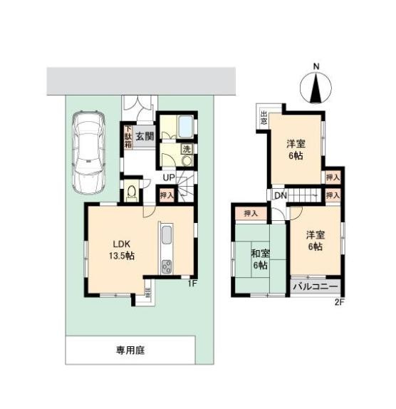幸手市緑台１丁目　中古一戸建ての間取り|全居室６帖以上！収納付きで空間を広くお使い頂けます♪