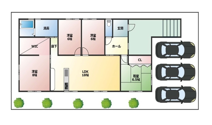 「平屋」「並列3台駐車可」旭が丘1丁目　限定１棟の間取り