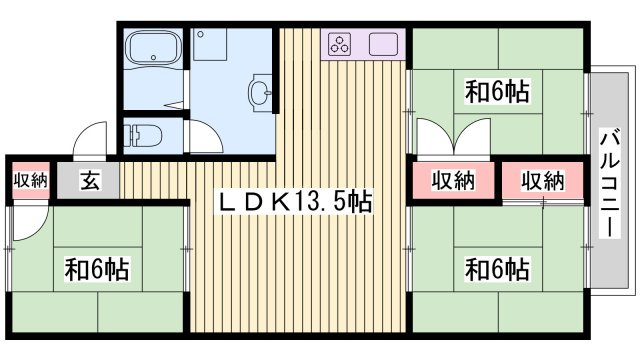 姫路市白浜町宇佐崎北３丁目のハイツの間取り