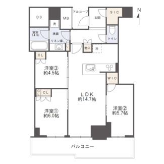 【間取り】 | シエリアタワー大阪堀江 | 【間取り】31階・南向き住戸！各居室収納充実◎