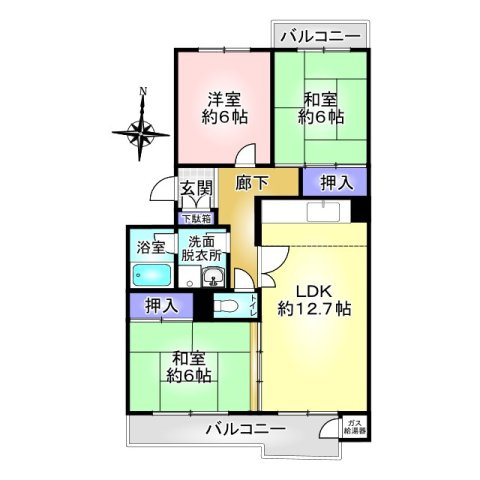 三郷早稲田団地3-4-2号棟の間取り|全居室6帖以上の3LDKのお部屋です