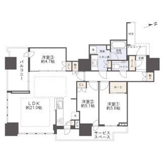 【間取り】 | プラウドタワー梅田豊崎 | 【間取り】22階・南東角住戸！高層階につき見渡しも良好です◎