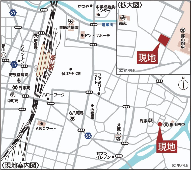 新築戸建・新築建売　郡山市横塚第11　芳賀小・第四中の地図