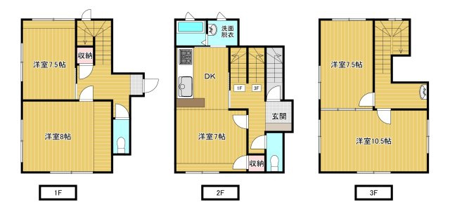 和泉戸建ての間取り|３階建てならではのゆとりある間取り。各階で生活空間を分けられプライベートを大切にした暮らしが叶います