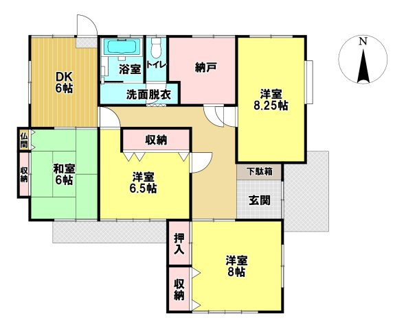 瀬戸町　中古戸建の間取り|【間取り】部屋数が豊富な４ＳＤＫの平屋！家族それぞれのプライベート空間を確保しつつリビングで繋がれる構造！
