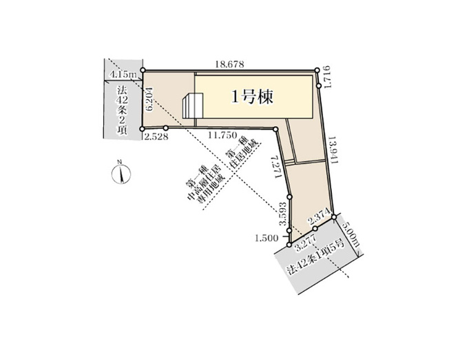 【区画図】 | 志木市中宗岡1丁目　新築一戸建住宅　全1棟　(ふじみ野店) | 土地広々50坪以上！二方道路に面しており開放感があります。※図面を基に作成しています。現況と異なる場合は現況を優先いたします。