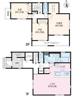 「広々インナーバルコニー」高知市東城山町2号棟　新築一戸建ての間取り|家事動線を配慮したLDK18帖超。家族が集う広々空間♪