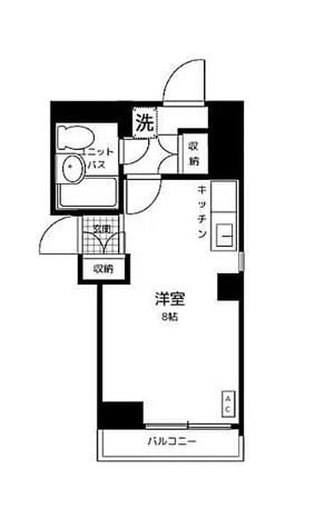 新宿区西落合一丁目　区分建物の間取り|2階・5階・1R：専有面積・25.13㎡（洋室8.0帖）