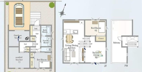 秘密基地のようなお部屋とアウトドアストッカーのあるお家◎ステップフロアで魅せるログハウスのような温かみのある新築戸建できました☆な【相模原市中央区上溝】の間取り