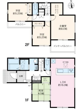 「独立洗面設計」高知市東城山町1号棟　新築一戸建ての間取り|家事効率を考えた水回り集約動線！2階には広々主寝室も♪