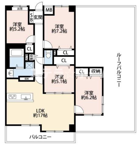 エステムコート吹田片山公園の間取り|開放感のある4LDKです