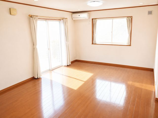 愛川町半原　平成16年築キュートな外観の注文邸宅の居間・リビング|広々リビングです。