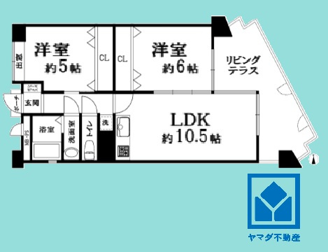 武庫之荘フレックスの間取り|2LDK、専有面積51.94平米、バルコニー面積12平米、8階建て5階部分。2026年3月フルリフォーム済の大変綺麗なお部屋です。