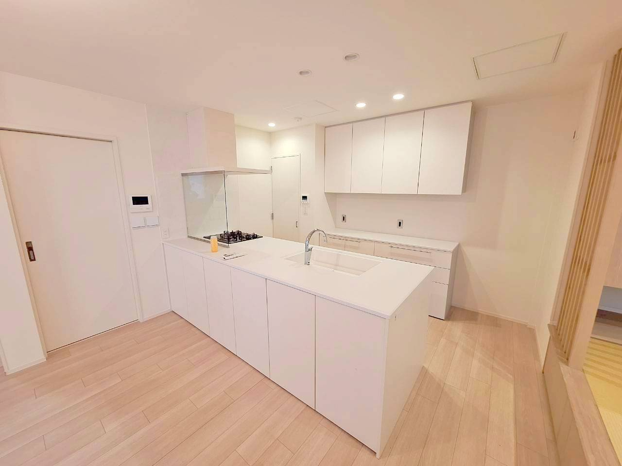２SＬＤＫ＋ＤＥＮ＋１１０㎡超のルーフバルコニー付き邸宅（３SＬＤＫ可）のキッチン|★背面に食器棚と保管庫があるキッチンスペース★