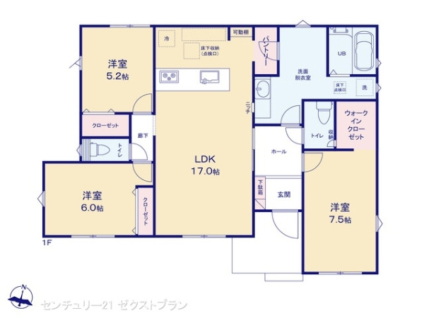 前橋市下石倉町01期 1号棟の間取り|図面と異なる場合は現況を優先