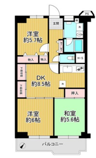 【間取り】 | 日商岩井野里マンション　リフォーム済み | 新婚様からファミリー様まで幅広くおすすめです♪南東向きで陽当たり良好です！！