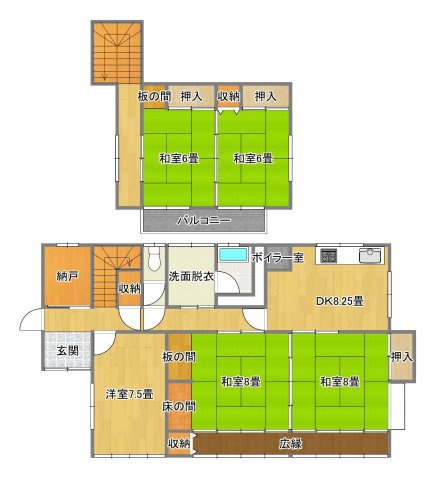 南相馬市原町区桜井町 中古住宅5DK 陽当たり良好！ 不動産プラスの間取り|間取り図です。5DK＋納戸になります。大人数のご家族にもご利用いただける間取りになっております。