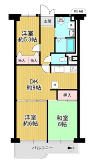 【間取り】 | 武庫川東グランドハイツ　６階リフォーム済み | 新婚様からファミリー様まで幅広くおすすめの３DKの間取りです♪室内はリフォーム済み！お待たせ無しで即お住まいいただけます！！