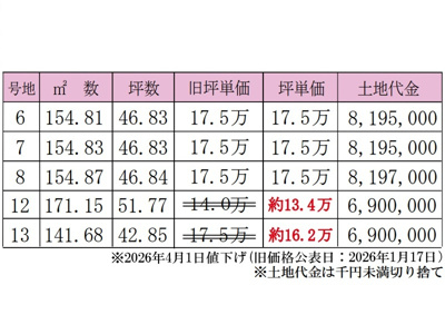 【その他】 | 土地　金光町占見　全15区画 | 価格表です。