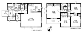 【間取り】 | 座間市ひばりが丘2丁目  1号棟 15期 | 4LDK+屋根裏収納　都市ガス　網戸標準仕様　シャッター3箇所付　Ｗロックタグキー　室内物干し　浴室乾燥機+窓・浴室TV　食洗器・浄水器　屋根洋瓦葺き　全居室収納　SIC　リネン棚　LDK17.6帖