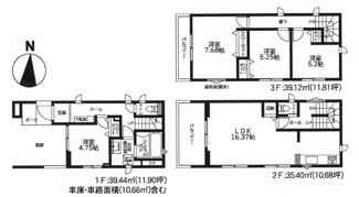 【間取り】 | 茅ヶ崎市松尾  1号棟 2期 | 4LDK　3階建　都市ガス　バルコニー2箇所　網戸標準仕様　食洗器・浄水器　浴室乾燥機+窓・浴室TV　全居室収納　リビング収納　LDK16.3帖　全室南面に窓有