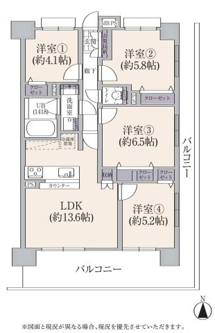 【間取り】 | ライオンズガーデン橋本 | 4LDKはリビングダイニングキッチンと4つの居室がある間取りで、大家族や二世帯住宅に最適。広々としたリビングで家族団らんを楽しみ、個室でプライベートな時間も確保でき、快適な生活を送ることができますよ。