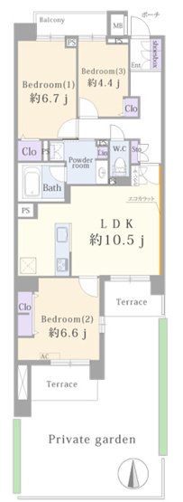 【間取り】 | ルアンジュ海老名　１階　3LDK　リフォーム済み　【仲介手数料無料】 | 宅地建物取引士による不動産のご説明・現地のご案内、住宅金融普及協会住宅ローンアドバイザーが住宅ローンのアドバイスから融資実行までのお手伝いをしっかりサポートします♪