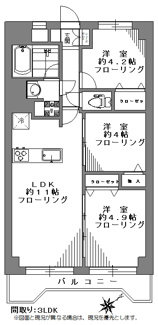 【間取り】 | 池ノ上グロリアハイツ | 【池ノ上グロリアハイツ】間取り図　3LDK：LDK約11帖/洋室4.9帖/4.2帖/4帖