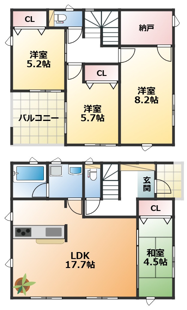 CRADLEGARDEN栃木市箱森町第6　1号棟の間取り|全室南向きで陽当たりの良い間取りです