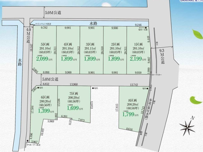 川越市鴨田　建築条件付売地　東武東上線『川越駅』バス26分　【芳野小学区】の土地図