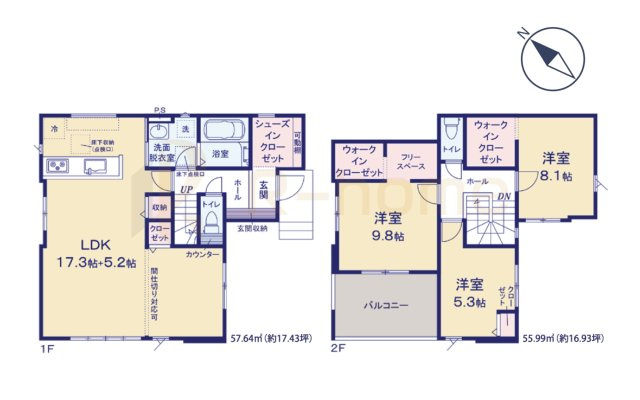 土浦市文京町2期　新築戸建て　1号棟の間取り|3LDK＋SIC＋WIC＋フリースペース、土地面積158.81ｍ2、建物面積113.63m2