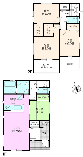 「長期優良住宅認定物件」高知市瀬戸東町3丁目6期　1号棟の間取り|全居室収納完備。洋室はしっかり広さがあって、使いやすい間取りです◎