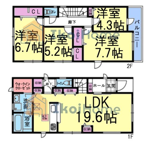 明石市田町1丁目　新築戸建の間取り|【ホームページに現地動画掲載中】年中無休：当日予約可●南東向きLDK19.6帖で広々！2階洋室4部屋