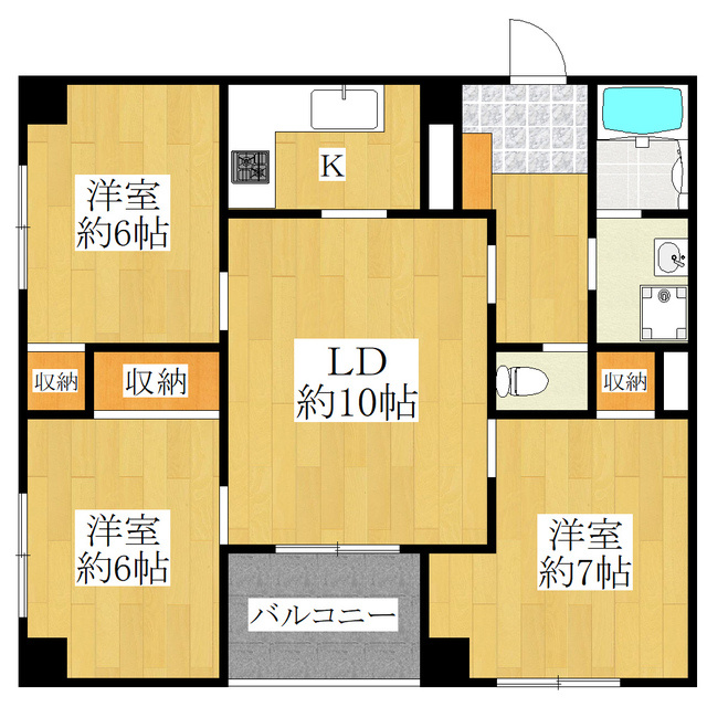 荒川区西尾久７丁目の賃貸マンションの間取り|振り分けタイプの３ＬＤＫ★