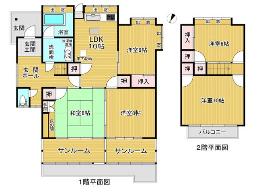 久留米市国分町の一戸建ての間取り