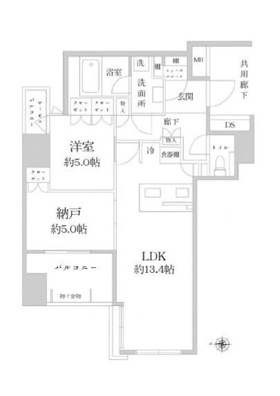 プレミスト京都五条の間取り|2LDK、価格5990万円、専有面積58.17㎡、バルコニー面積4.97㎡