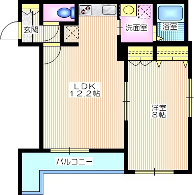 メゾン　カサの間取り|全室南向き日当り良好の１ＬＤＫ