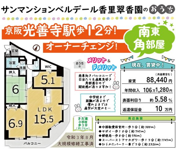 サンマンションベルデール香里翠香園の間取り