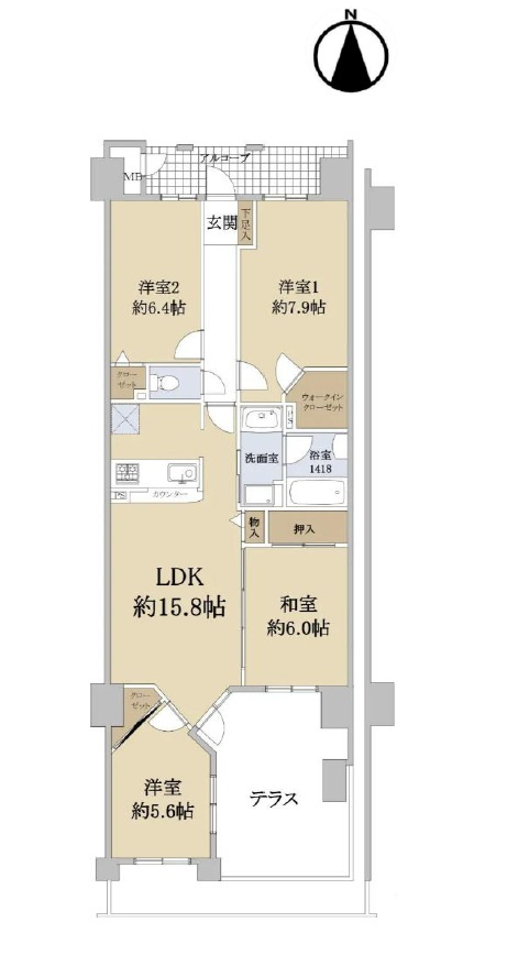 コスモシティ梅小路公園の間取り|4LDK、価格4930万円、専有面積88.13㎡