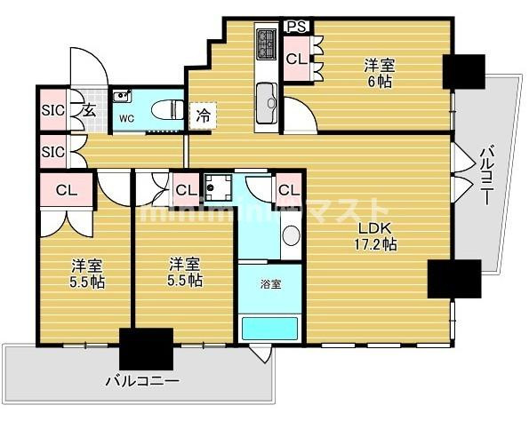 リバーガーデンタワー上町台筆ヶ崎の間取り