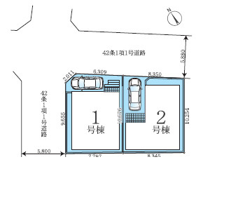 平塚市幸町3期　新築戸建　全2棟1号棟の区画図