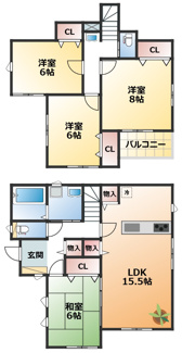 【間取り】 | いろどりアイタウン栃木市平柳町3丁目22-P2　7号棟 | 南向きで明るい室内が特徴