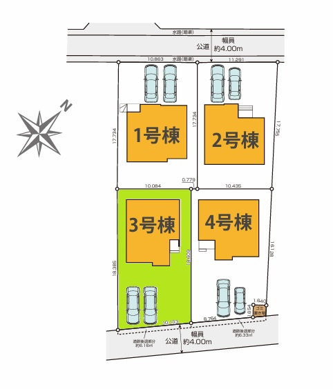TERRACE　ひたちなか市足崎　3期 　3の区画図|並列駐車可能です。気になる他の物件と合わせての現地ご案内も可能です。HPから、またお電話でも、お気軽にお問い合わせください。

