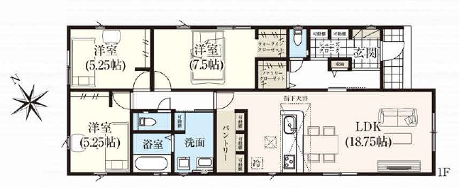 うるま市石川白浜2期（全3棟）1・2号棟の間取り|1号棟　3990万円